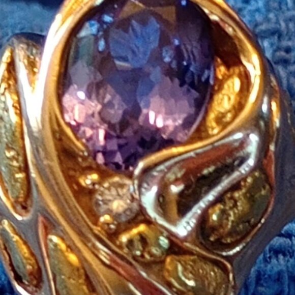 14k Gold Nugget Ring, 1.6 ct natural tanzanite and small diamond size 9-9.5 - Picture 3 of 11